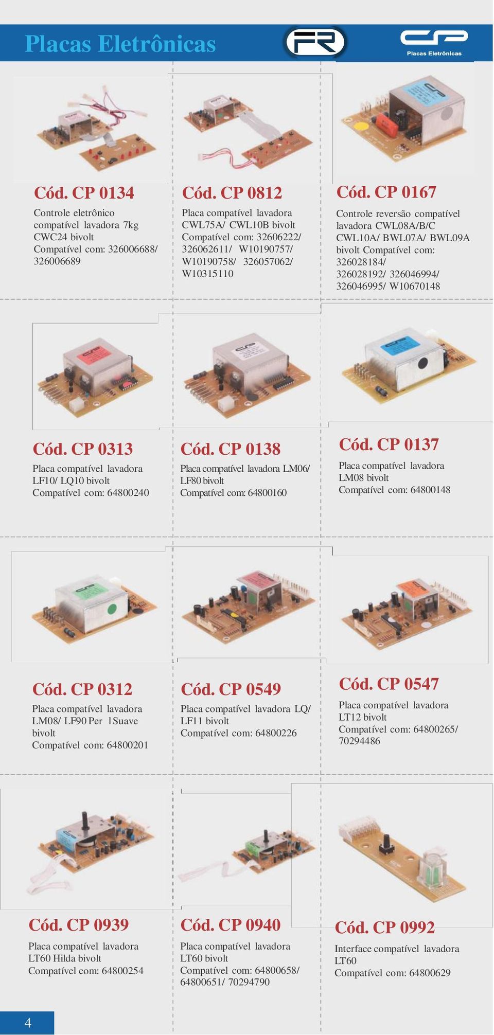 CP 0167 Controle reversão compatível lavadora CWL08A/B/C CWL10A/ BWL07A/ BWL09A bivolt Compatível com: 326028184/ 326028192/ 326046994/ 326046995/ W10670148 Cód.