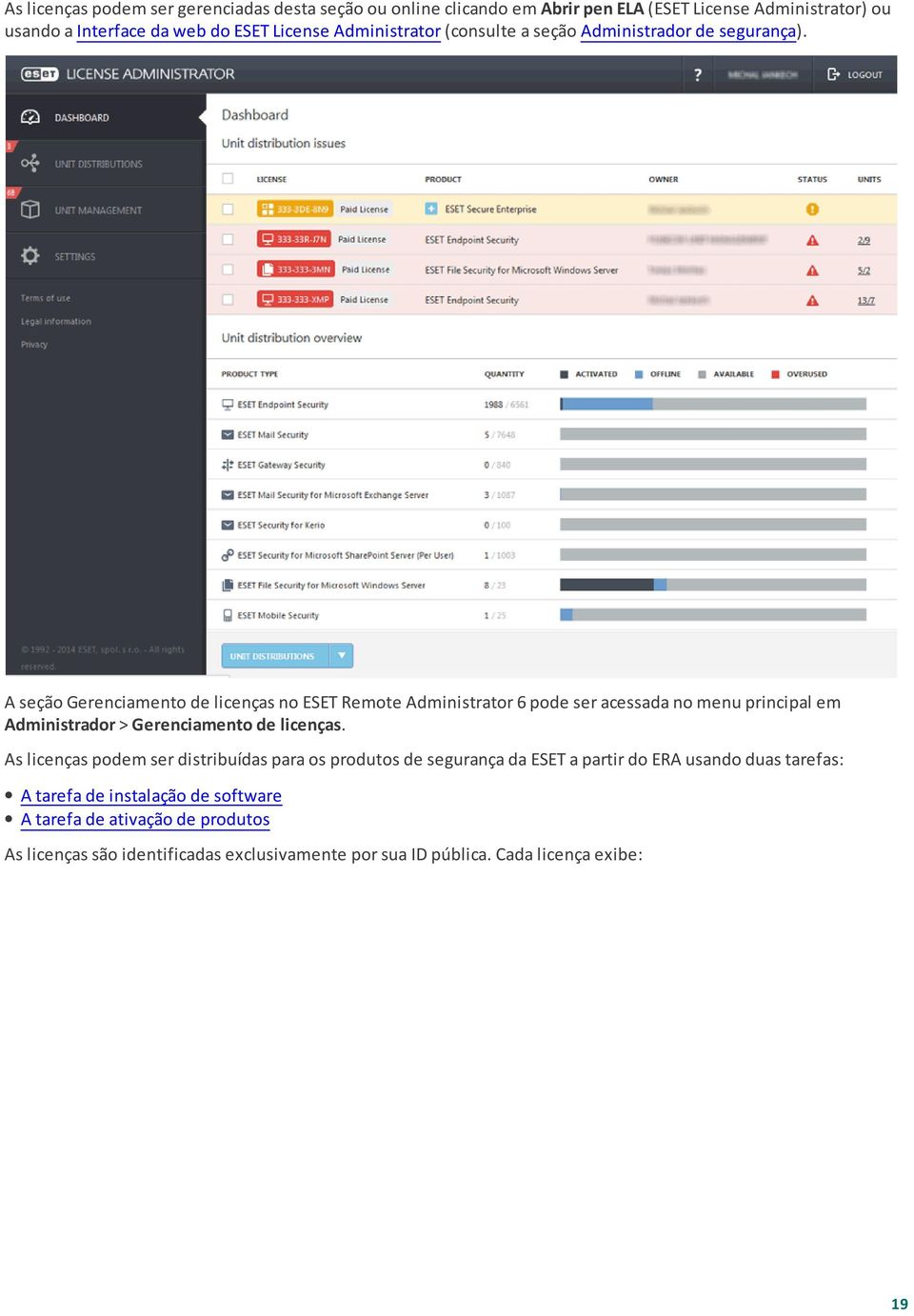 A seção Gerenciamento de licenças no ESET Remote Administrator 6 pode ser acessada no menu principal em Administrador > Gerenciamento de licenças.