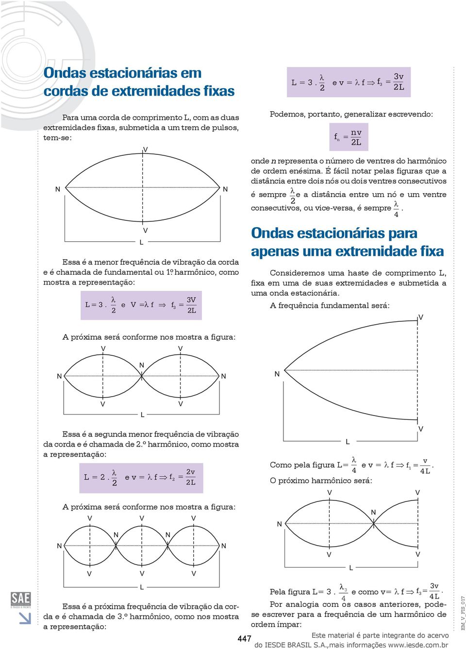 número de ventres do harmônico de ordem enésima.