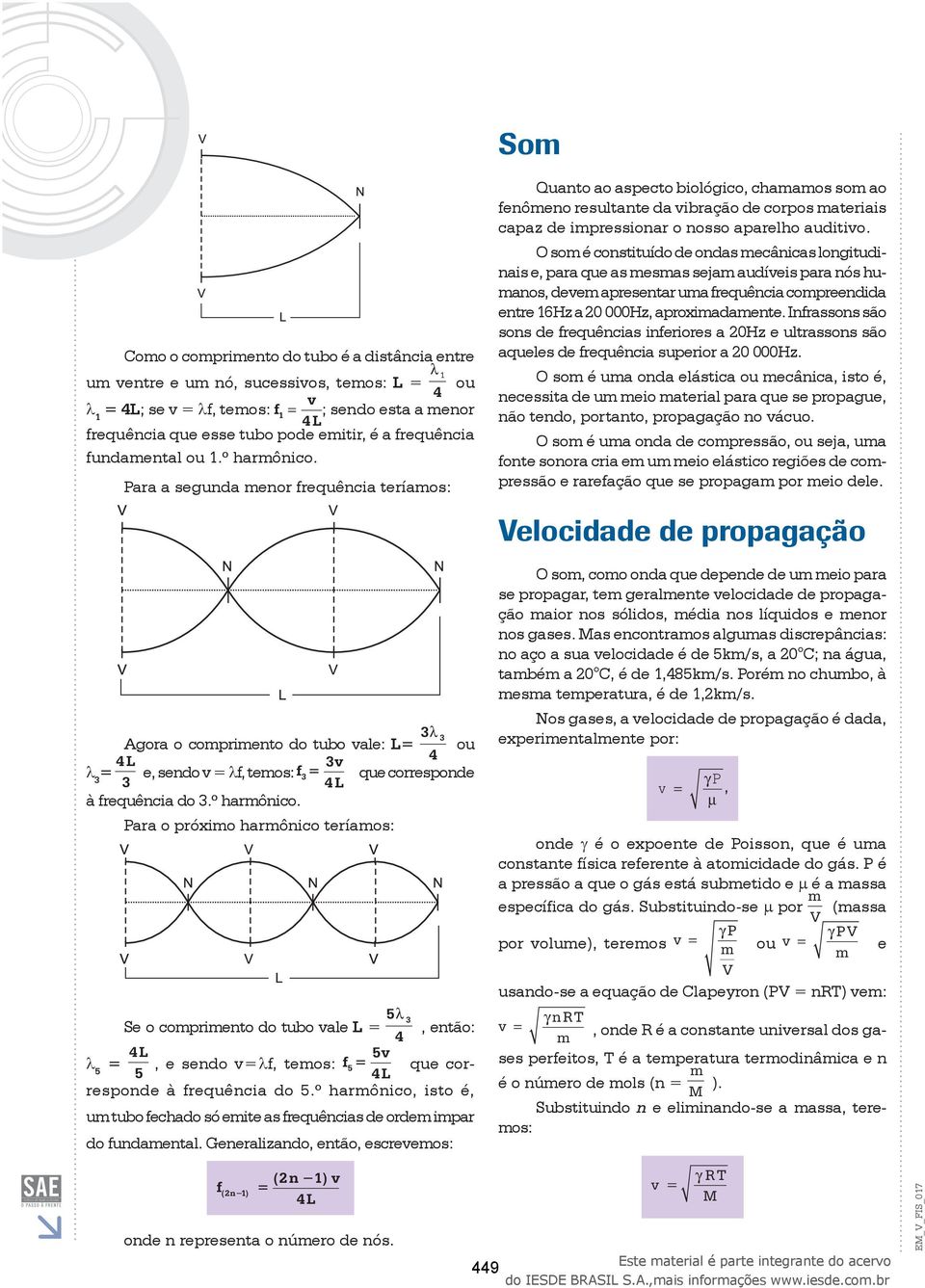 Para a segunda menor requência teríamos: Quanto ao aspecto biológico, chamamos som ao enômeno resultante da vibração de corpos materiais capaz de impressionar o nosso aparelho auditivo.