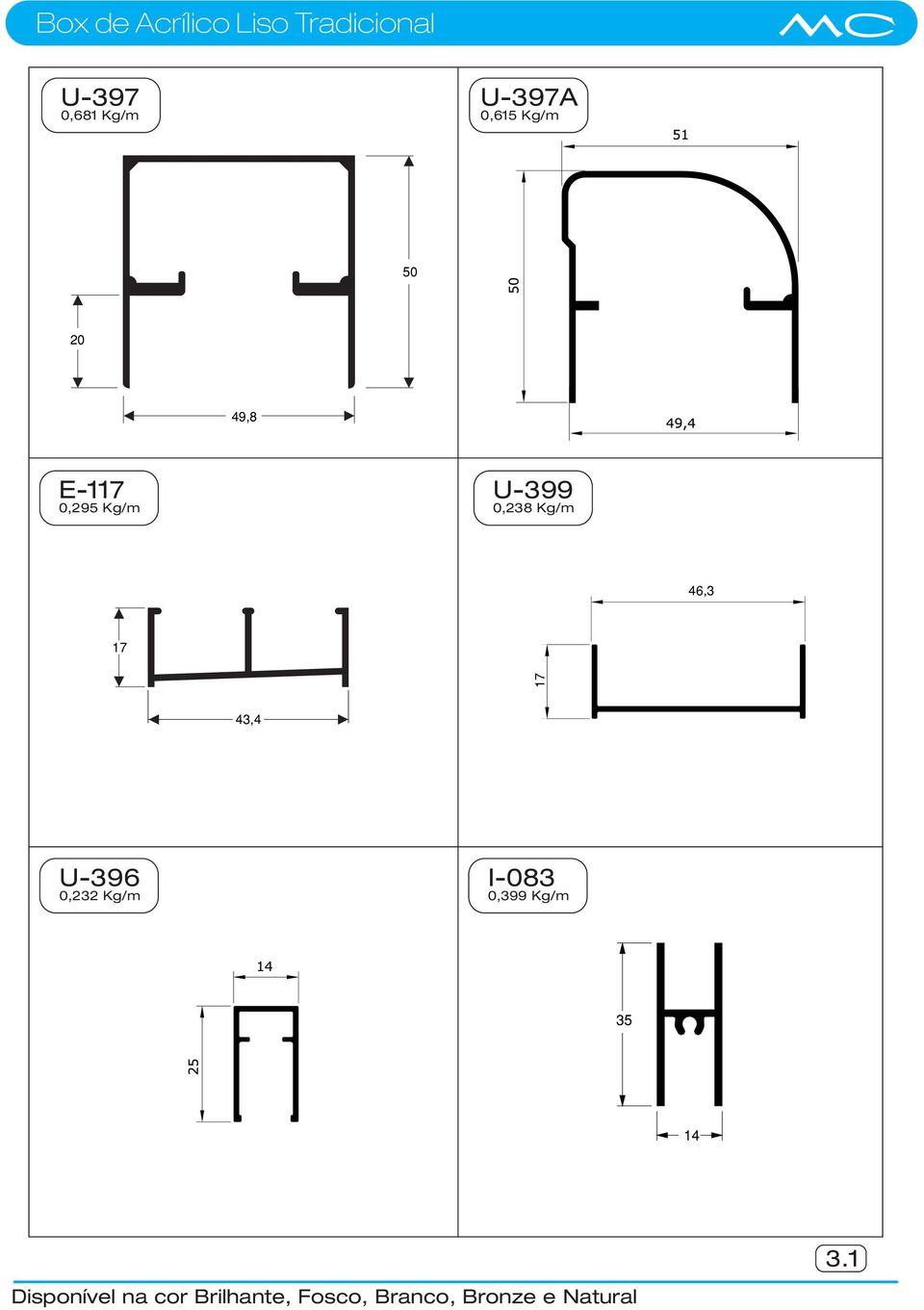 46,3 17 17 43,4 U-396 0,232 Kg/m I-083 0,399 Kg/m 35 14 3.