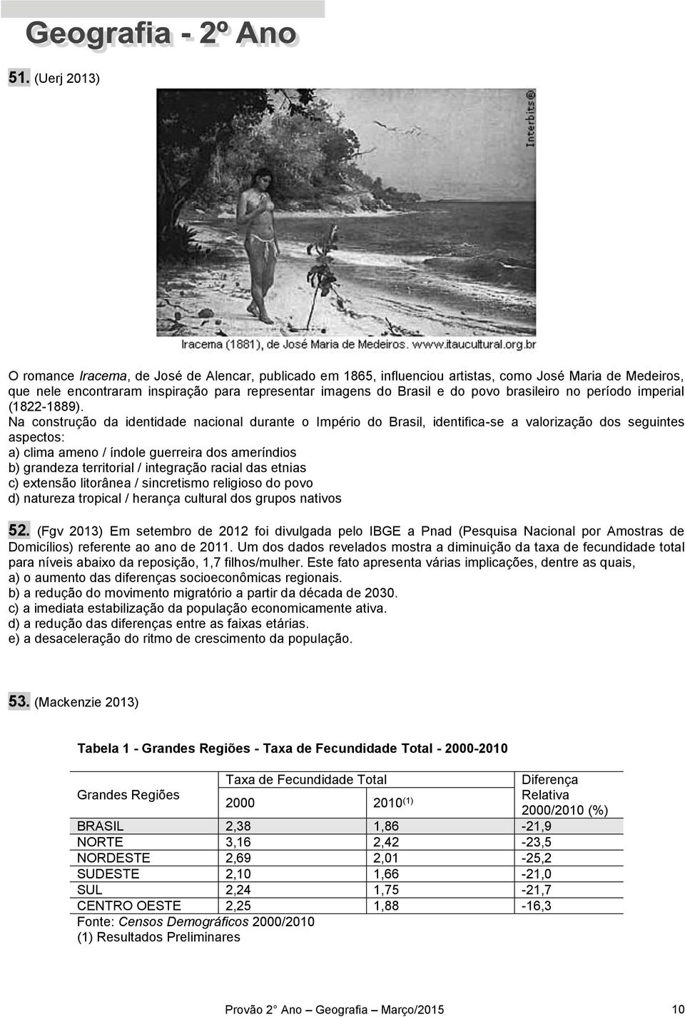 Na construção da identidade nacional durante o Império do Brasil, identifica-se a valorização dos seguintes aspectos: a) clima ameno / índole guerreira dos ameríndios b) grandeza territorial /