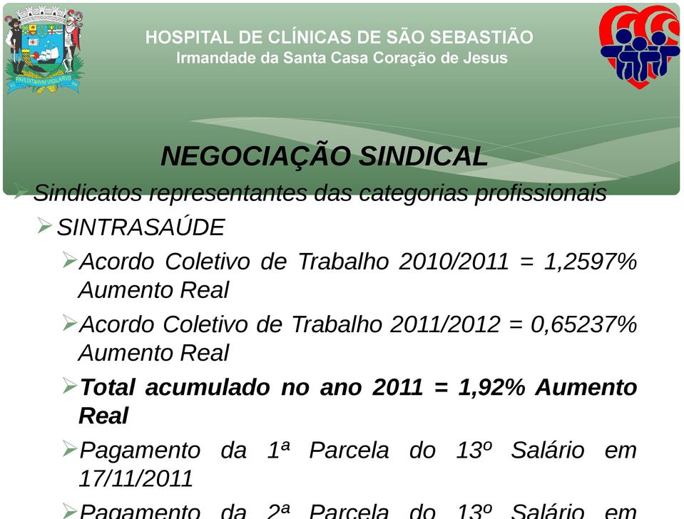 Acordo Coletivo de Trabalho 2011/2012 = 0,65237% Aumento Real Total acumulado