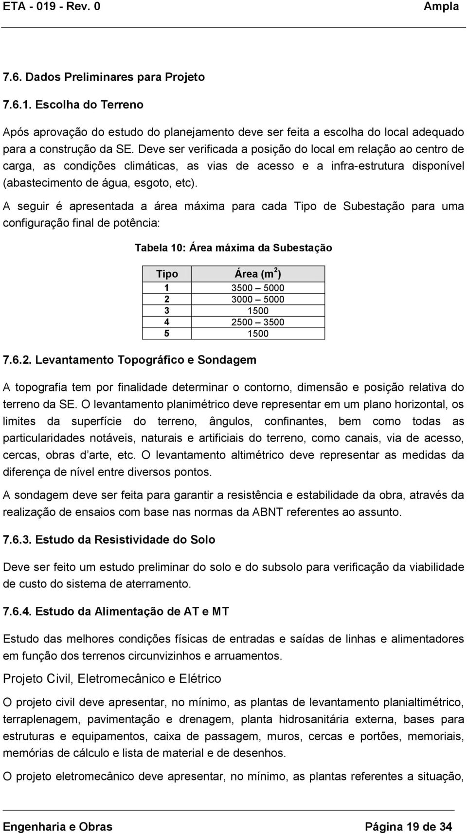 A seguir é apresentada a área máxima para cada Tipo de Subestação para uma configuração final de potência: Tabela 10: Área máxima da Subestação Tipo Área (m 2 ) 1 3500 5000 2 3000 5000 3 1500 4 2500