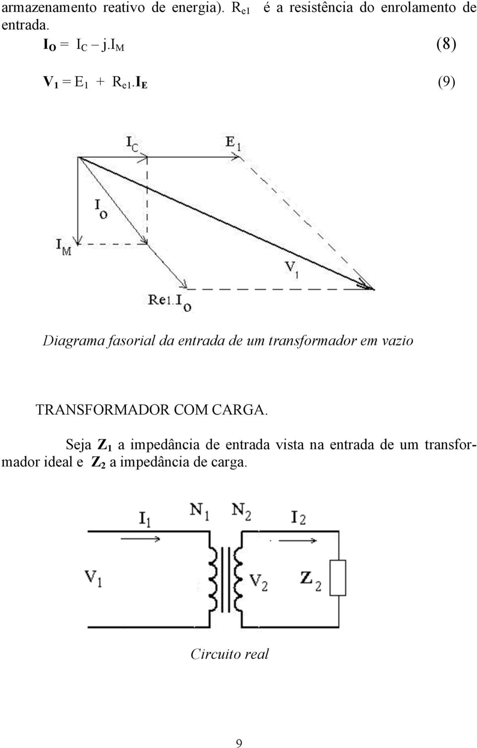 i E (9) Diagrama fasorial da entrada de um transformador em vazio TRANSFORMADOR