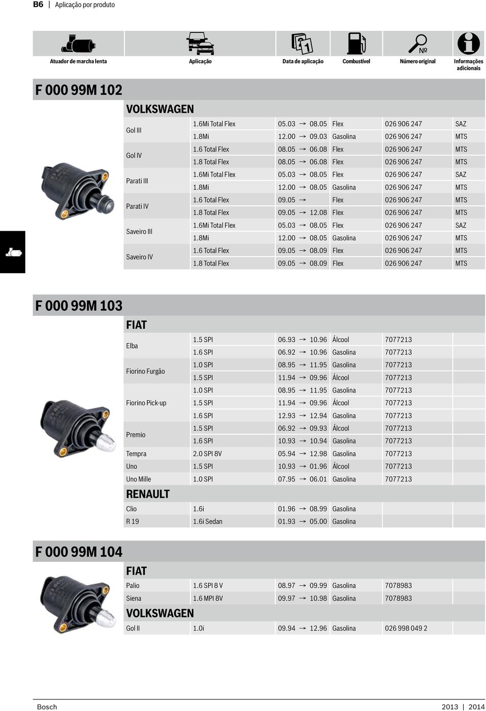 6Mi Total Flex 05.03 08.05 Flex 026 906 247 SAZ 1.8Mi 12.00 08.05 Gasolina 026 906 247 MTS Parati IV 1.6 Total Flex 09.05 Flex 026 906 247 MTS 1.8 Total Flex 09.05 12.