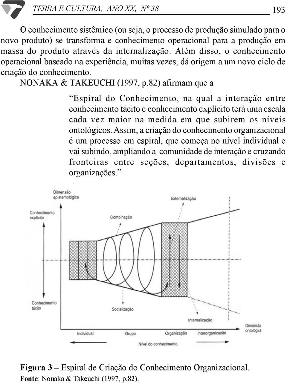 82) afirmam que a Espiral do Conhecimento, na qual a interação entre conhecimento tácito e conhecimento explícito terá uma escala cada vez maior na medida em que subirem os níveis ontológicos.