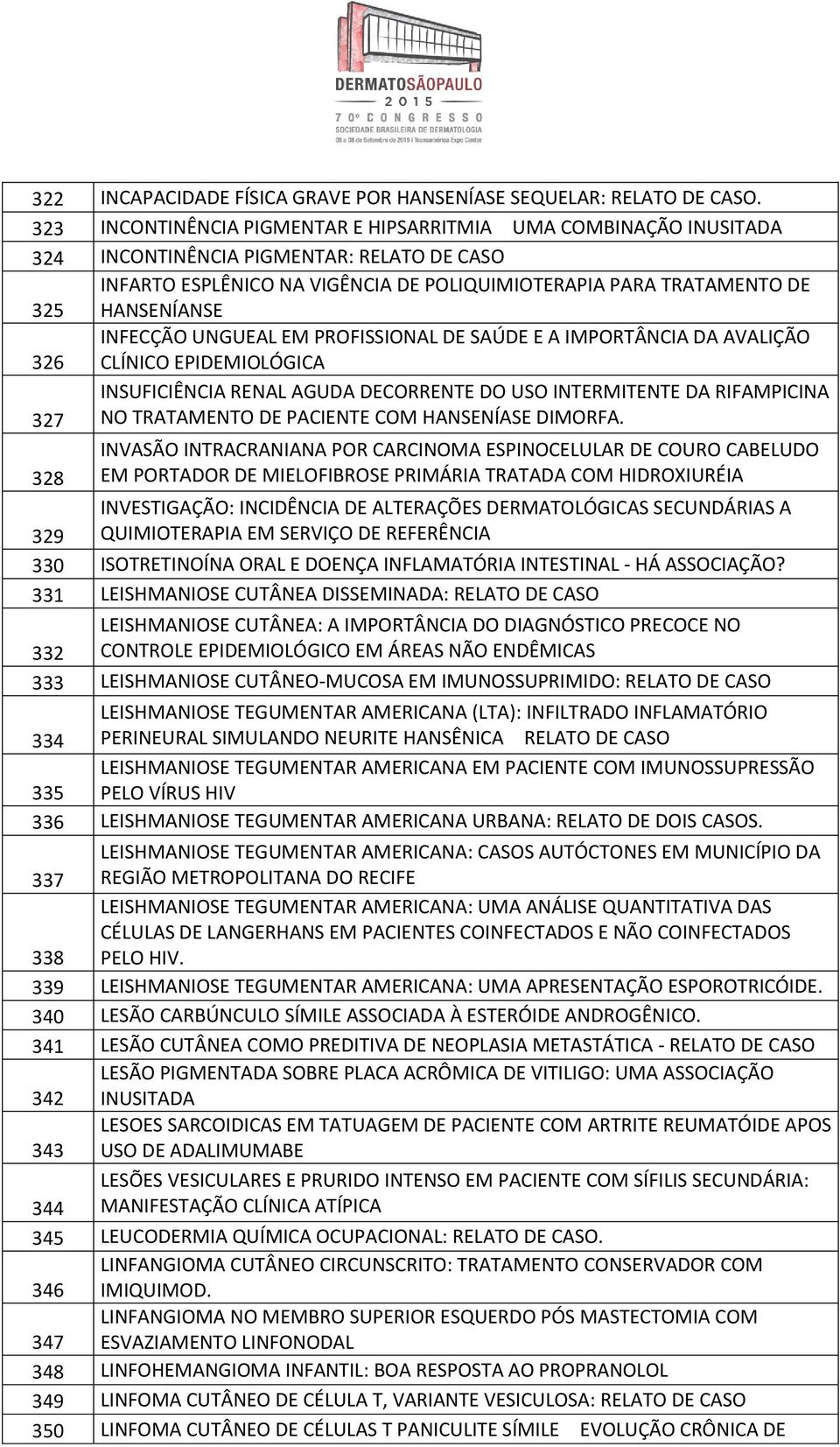 INFECÇÃO UNGUEAL EM PROFISSIONAL DE SAÚDE E A IMPORTÂNCIA DA AVALIÇÃO 326 CLÍNICO EPIDEMIOLÓGICA INSUFICIÊNCIA RENAL AGUDA DECORRENTE DO USO INTERMITENTE DA RIFAMPICINA 327 NO TRATAMENTO DE PACIENTE