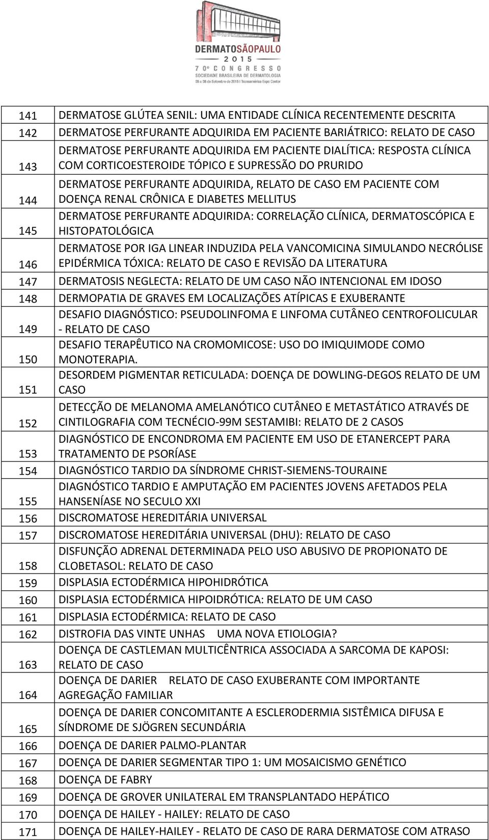 PERFURANTE ADQUIRIDA: CORRELAÇÃO CLÍNICA, DERMATOSCÓPICA E 145 HISTOPATOLÓGICA DERMATOSE POR IGA LINEAR INDUZIDA PELA VANCOMICINA SIMULANDO NECRÓLISE 146 EPIDÉRMICA TÓXICA: RELATO DE CASO E REVISÃO