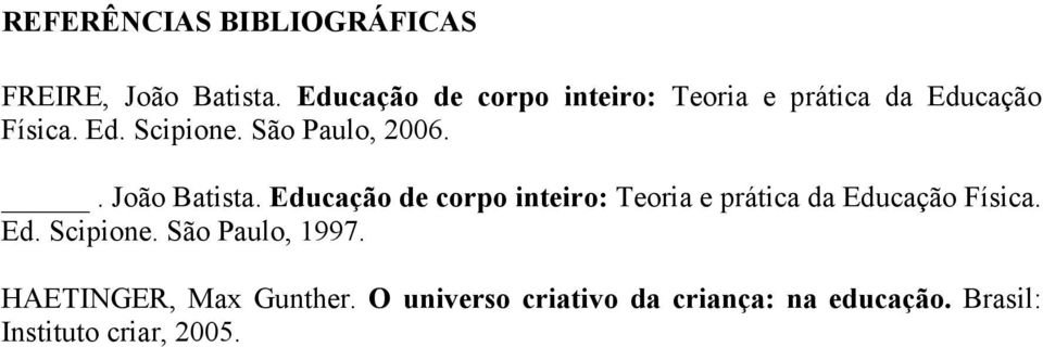 São Paulo, 2006.. João Batista.  São Paulo, 1997. HAETINGER, Max Gunther.