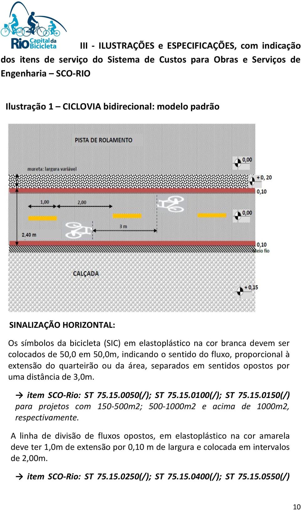 separados em sentidos opostos por uma distância de 3,0m. item SCO-Rio: ST 75.15.0050(/); ST 75.15.0100(/); ST 75.15.0150(/) para projetos com 150-500m2; 500-1000m2 e acima de 1000m2, respectivamente.