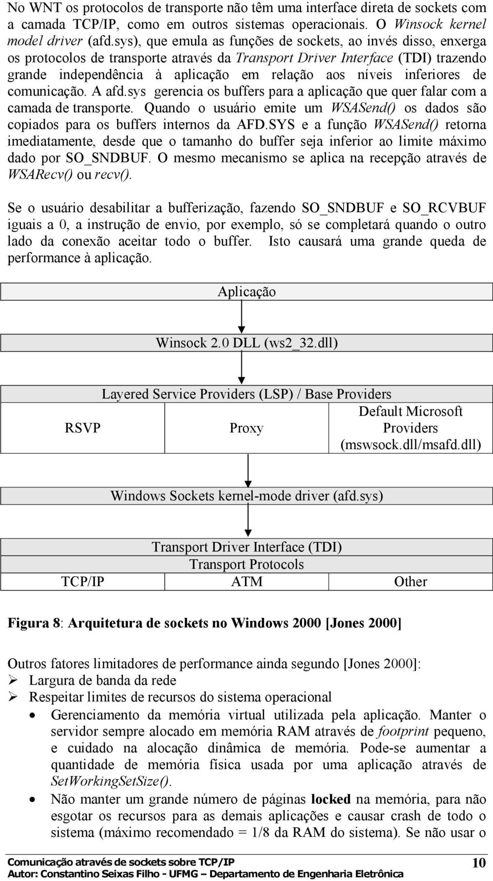 inferiores de comunicação. A afd.sys gerencia os buffers para a aplicação que quer falar com a camada de transporte.