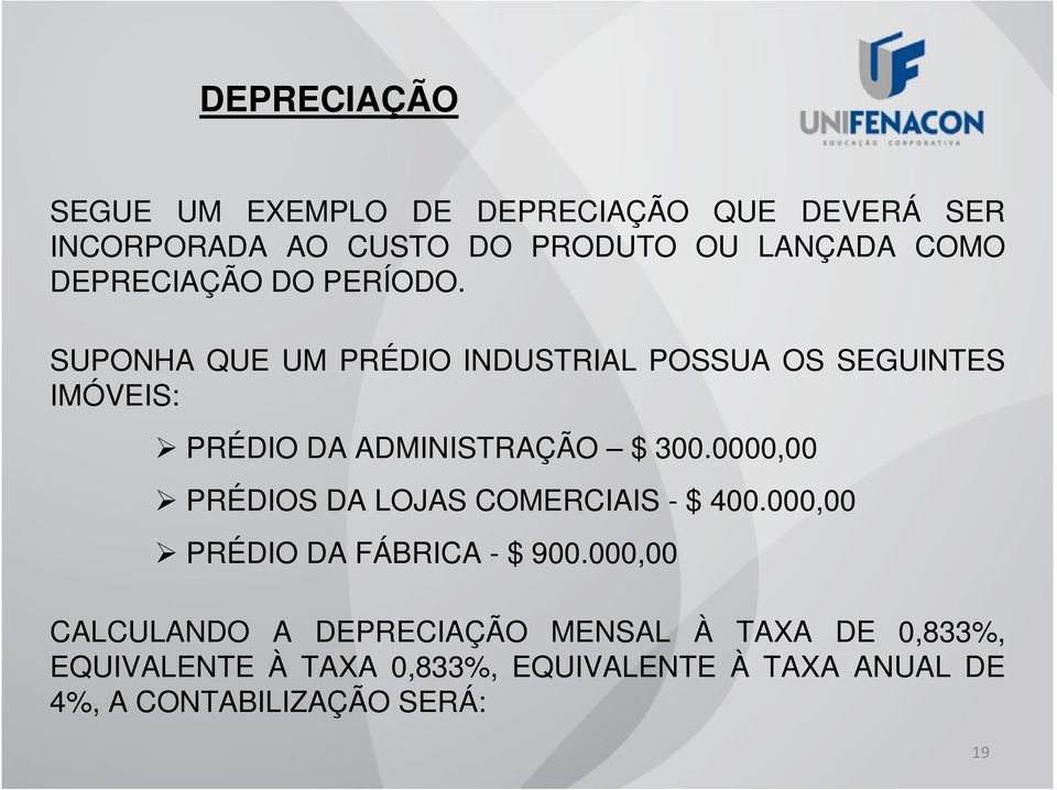 SUPONHA QUE UM PRÉDIO INDUSTRIAL POSSUA OS SEGUINTES IMÓVEIS: PRÉDIO DA ADMINISTRAÇÃO $ 300.