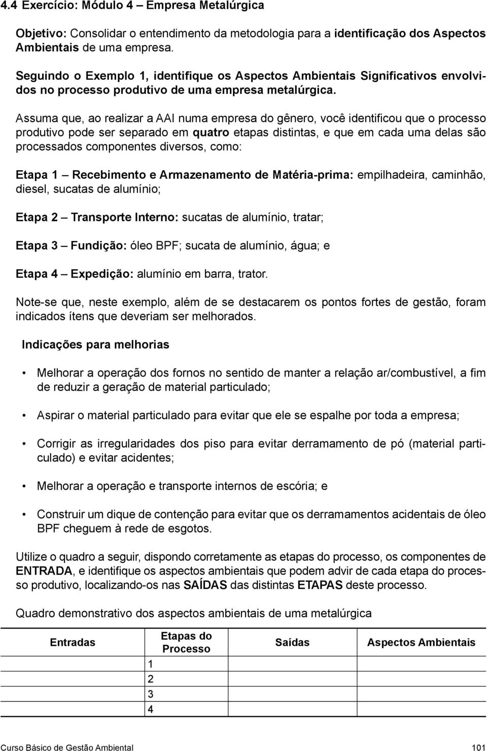 alumínio, água; e Etapa Expedição: alumínio em barra, trator.