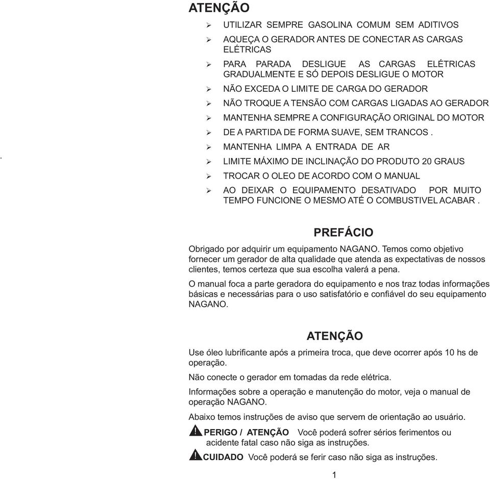 MANTENHA LIMPA A ENTRADA DE AR LIMITE MÁXIMO DE INCLINAÇÃO DO PRODUTO 20 GRAUS TROCAR O OLEO DE ACORDO COM O MANUAL AO DEIXAR O EQUIPAMENTO DESATIVADO POR MUITO TEMPO FUNCIONE O MESMO ATÉ O