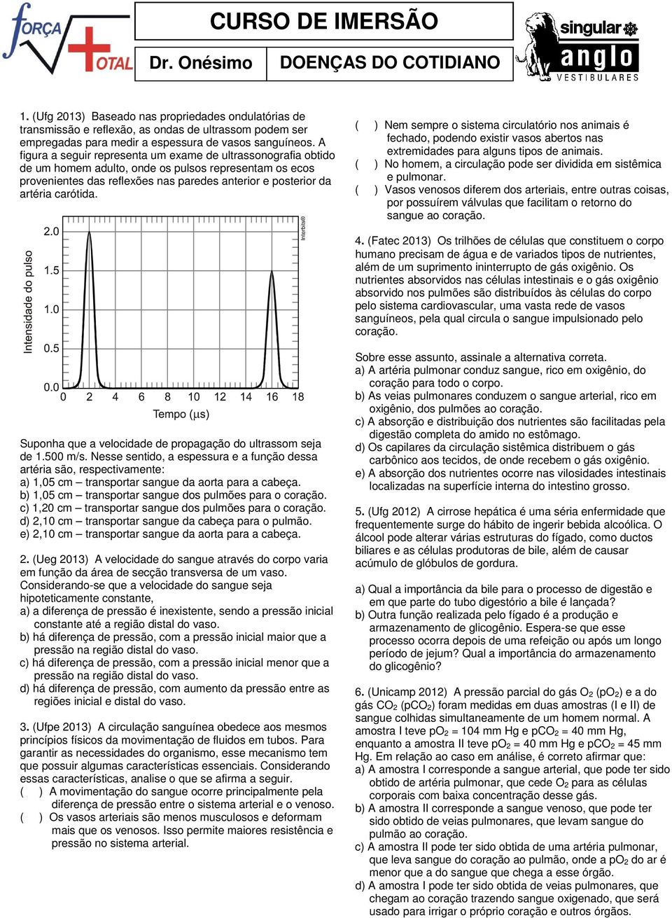 A figura a seguir representa um exame de ultrassonografia obtido de um homem adulto, onde os pulsos representam os ecos provenientes das reflexões nas paredes anterior e posterior da artéria carótida.