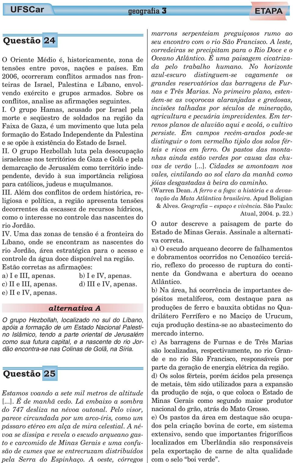 rael, Palestina e Líbano, envolvendo exército e grupos armados. Sobre os conflitos, analise as afirmações seguintes. I.