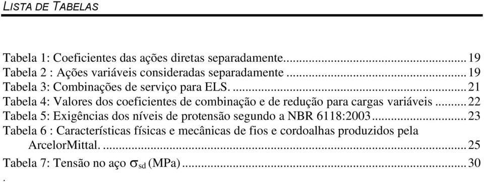 ... 21 Tabela 4: Valores dos coeficientes de combinação e de redução para cargas variáveis.