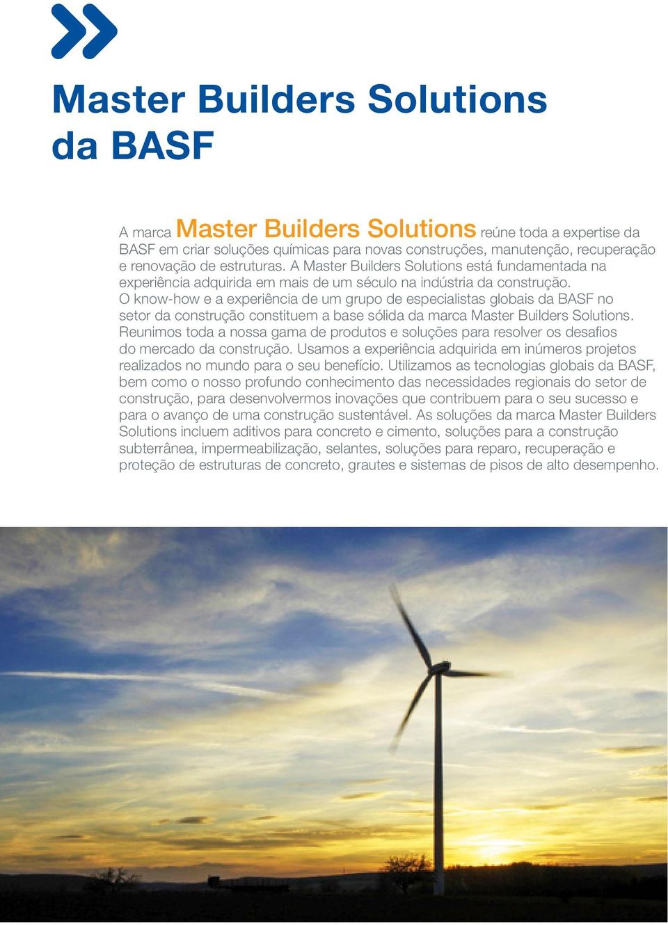 O know-how e a experiência de um grupo de especialistas globais da BASF no setor da construção constituem a base sólida da marca Master Builders Solutions.