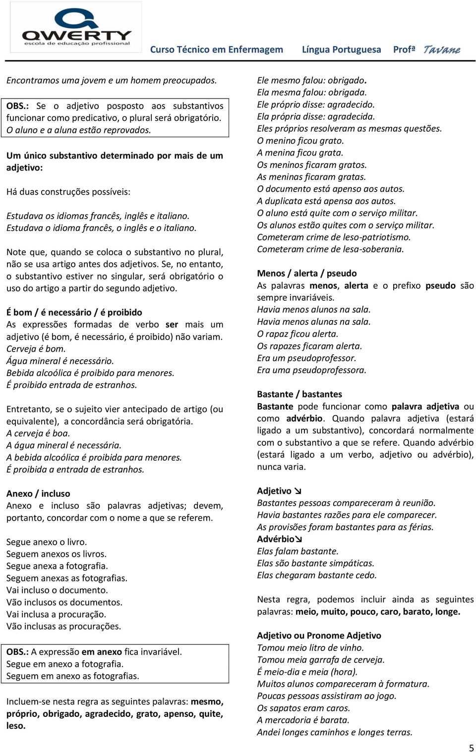 Note que, quando se coloca o substantivo no plural, não se usa artigo antes dos adjetivos.