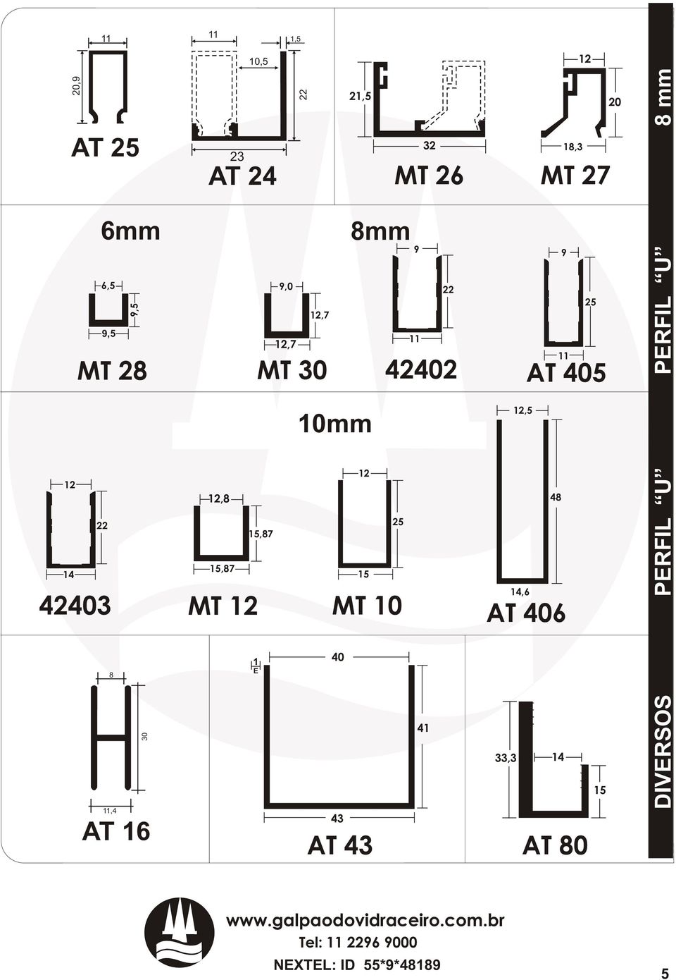 11 AT 405 PERFIL U 10mm,5 22 14 42403,8 15,87 15,87 MT 25 15 MT 10 14,6