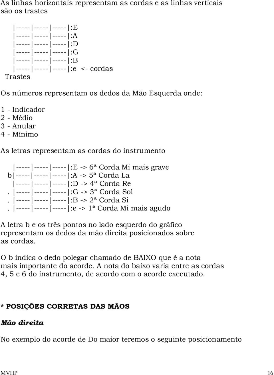 6ª Corda Mi mais grave b ----- ----- ----- :A -> 5ª Corda La ----- ----- ----- :D -> 4ª Corda Re. ----- ----- ----- :G -> 3ª Corda Sol. ----- ----- ----- :B -> 2ª Corda Si.