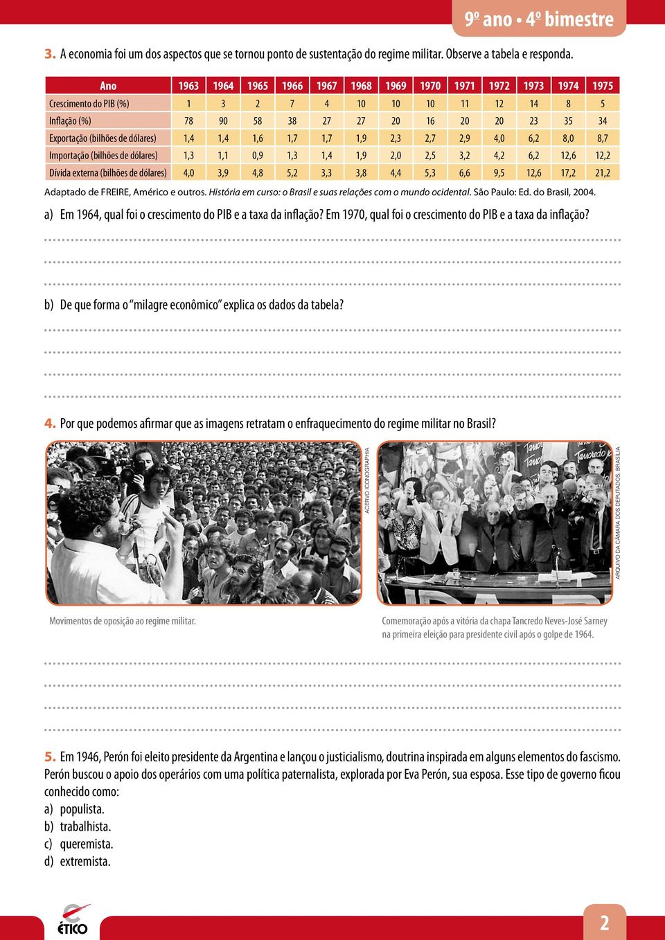 dólares) 1,4 1,4 1,6 1,7 1,7 1,9 2,3 2,7 2,9 4,0 6,2 8,0 8,7 Importação (bilhões de dólares) 1,3 1,1 0,9 1,3 1,4 1,9 2,0 2,5 3,2 4,2 6,2 12,6 12,2 Dívida externa (bilhões de dólares) 4,0 3,9 4,8 5,2