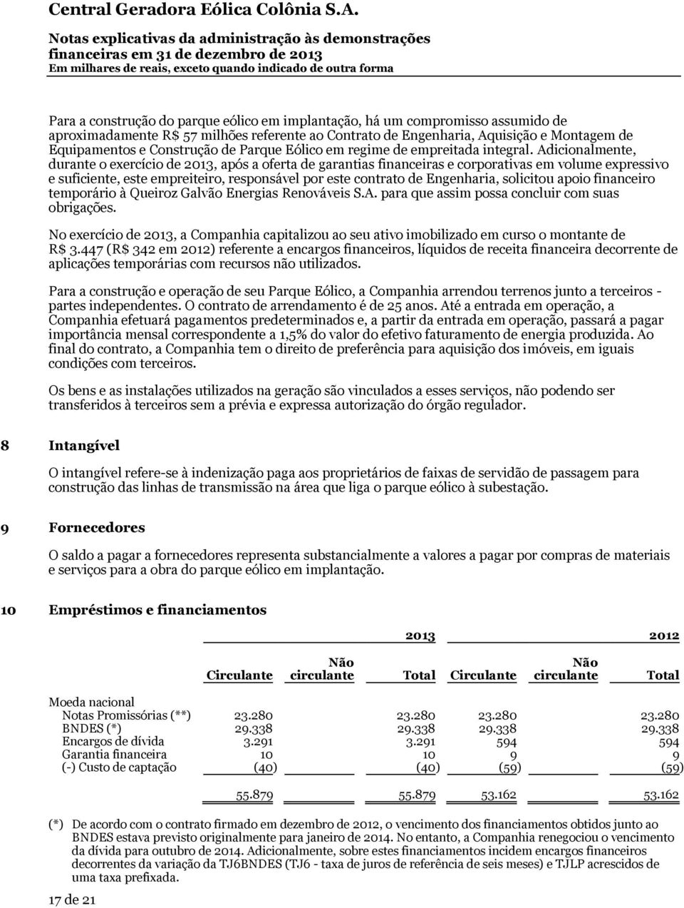 Adicionalmente, durante o exercício de 2013, após a oferta de garantias financeiras e corporativas em volume expressivo e suficiente, este empreiteiro, responsável por este contrato de Engenharia,