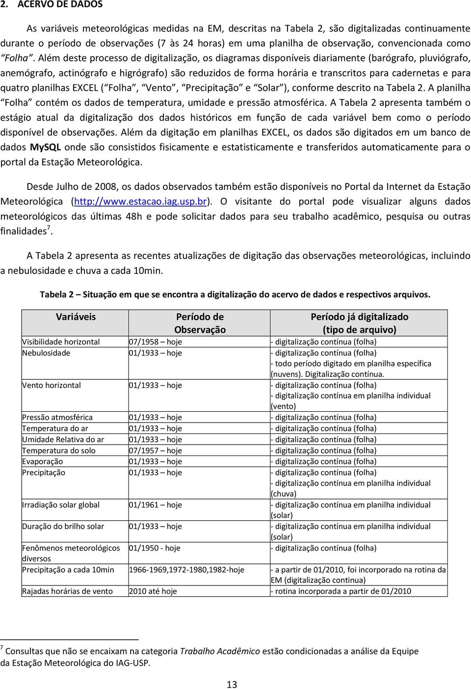 Além deste processo de digitalização, os diagramas disponíveis diariamente (barógrafo, pluviógrafo, anemógrafo, actinógrafo e higrógrafo) são reduzidos de forma horária e transcritos para cadernetas