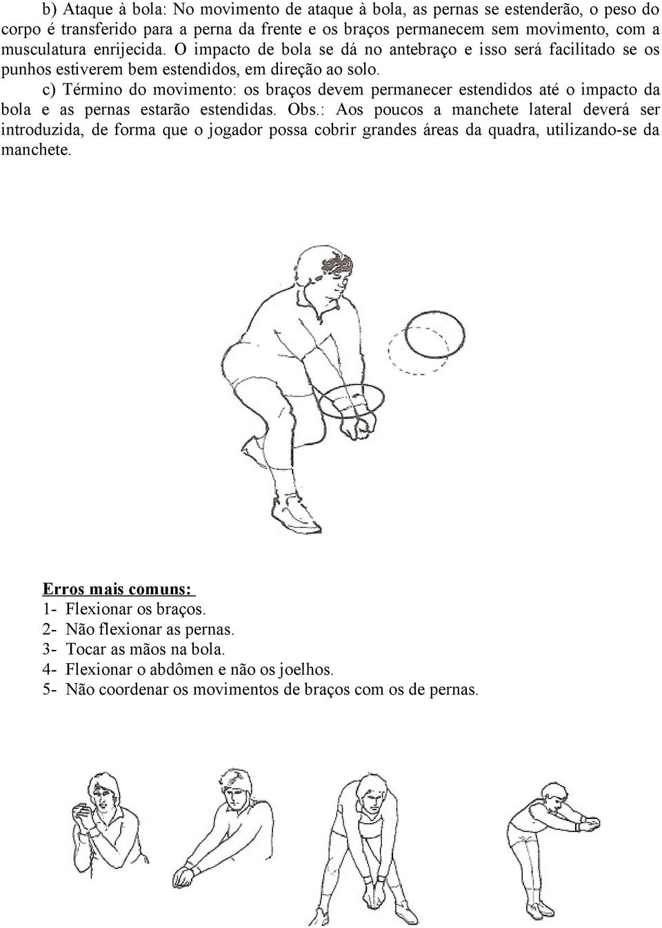 c) Término do movimento: os braços devem permanecer estendidos até o impacto da bola e as pernas estarão estendidas. Obs.