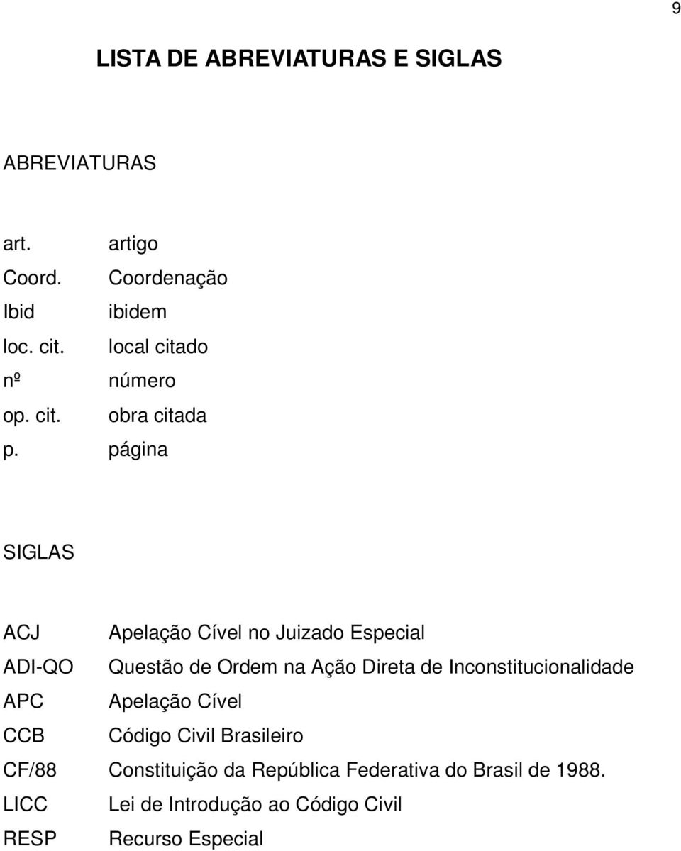 página SIGLAS ACJ Apelação Cível no Juizado Especial ADI-QO Questão de Ordem na Ação Direta de