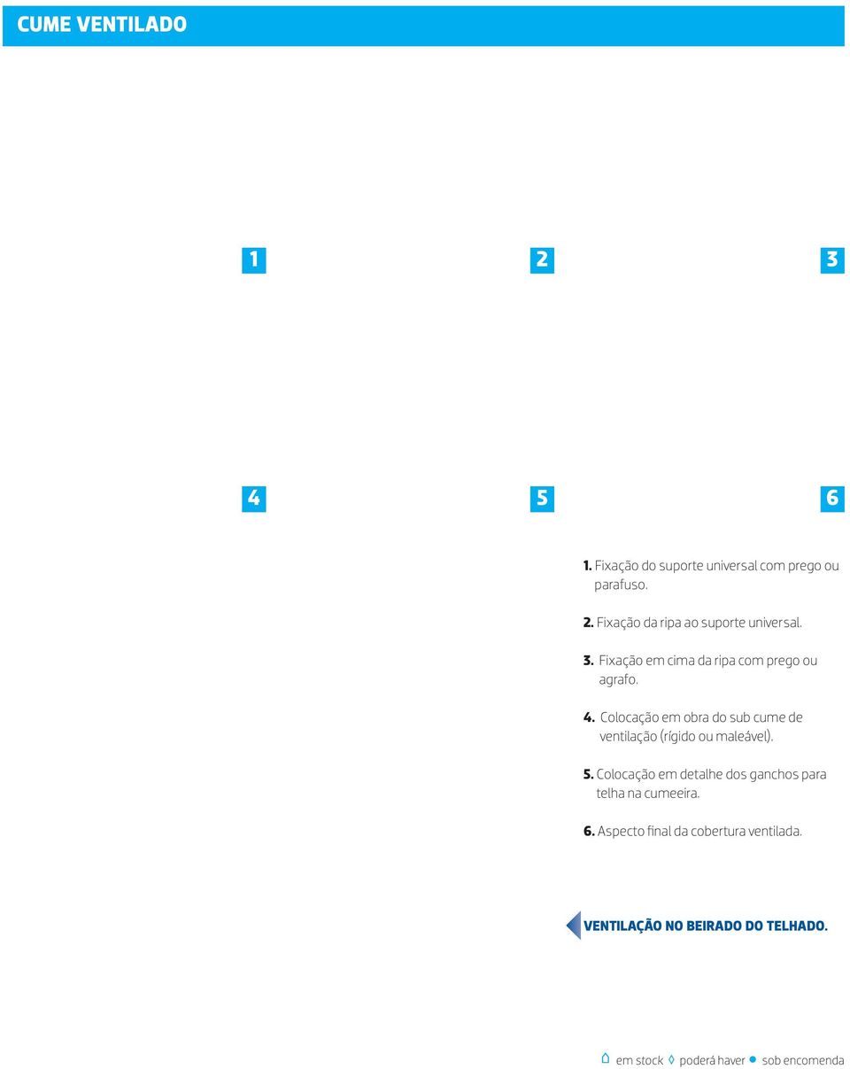 Colocação em obra do sub cume de ventilação (rígido ou maleável). 5.