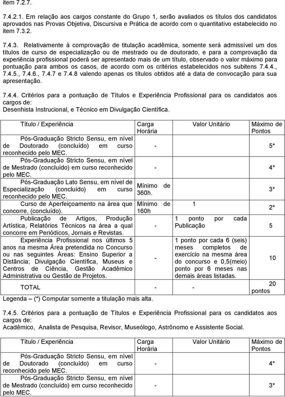 3. Relativamente à comprovação de titulação acadêmica, somente será admissível um dos títulos de curso de especialização ou de mestrado ou de doutorado, e para a comprovação da experiência