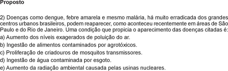 Uma condição que propicia o aparecimento das doenças citadas é: a) Aumento dos níveis exagerados de poluição do ar.