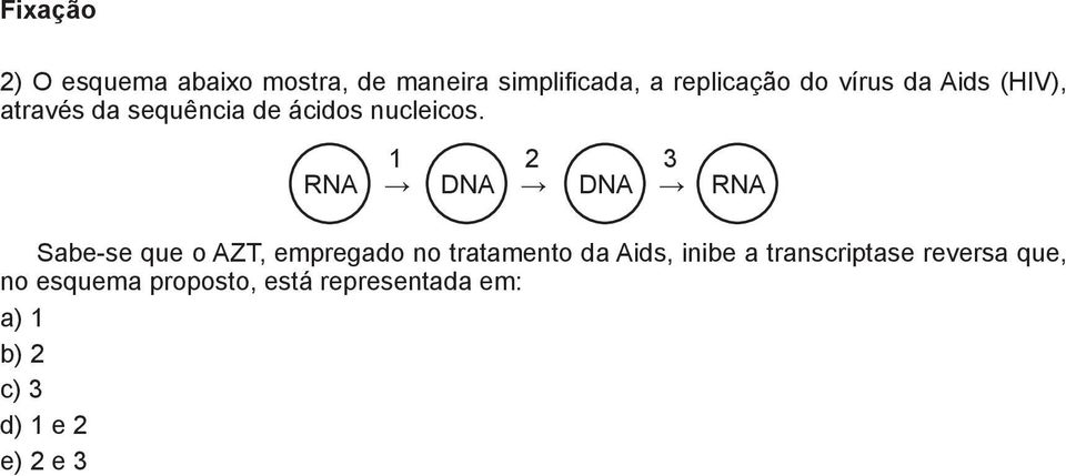 RNA 1 DNA 2 DNA 3 RNA Sabe-se que o AZT, empregado no tratamento da Aids,