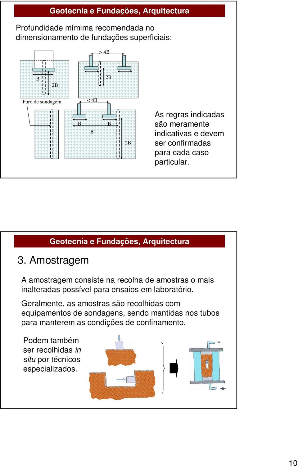 Amostragem A amostragem consiste na recolha de amostras o mais inalteradas possível para ensaios em laboratório.