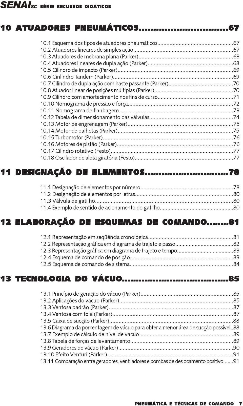 8 Atuador linear de posições múltiplas (Parker)...70 10.9 Cilindro com amortecimento nos fins de curso...71 10.10 Nomograma de pressão e força...72 10.11 Nomograma de flanbagem...73 10.