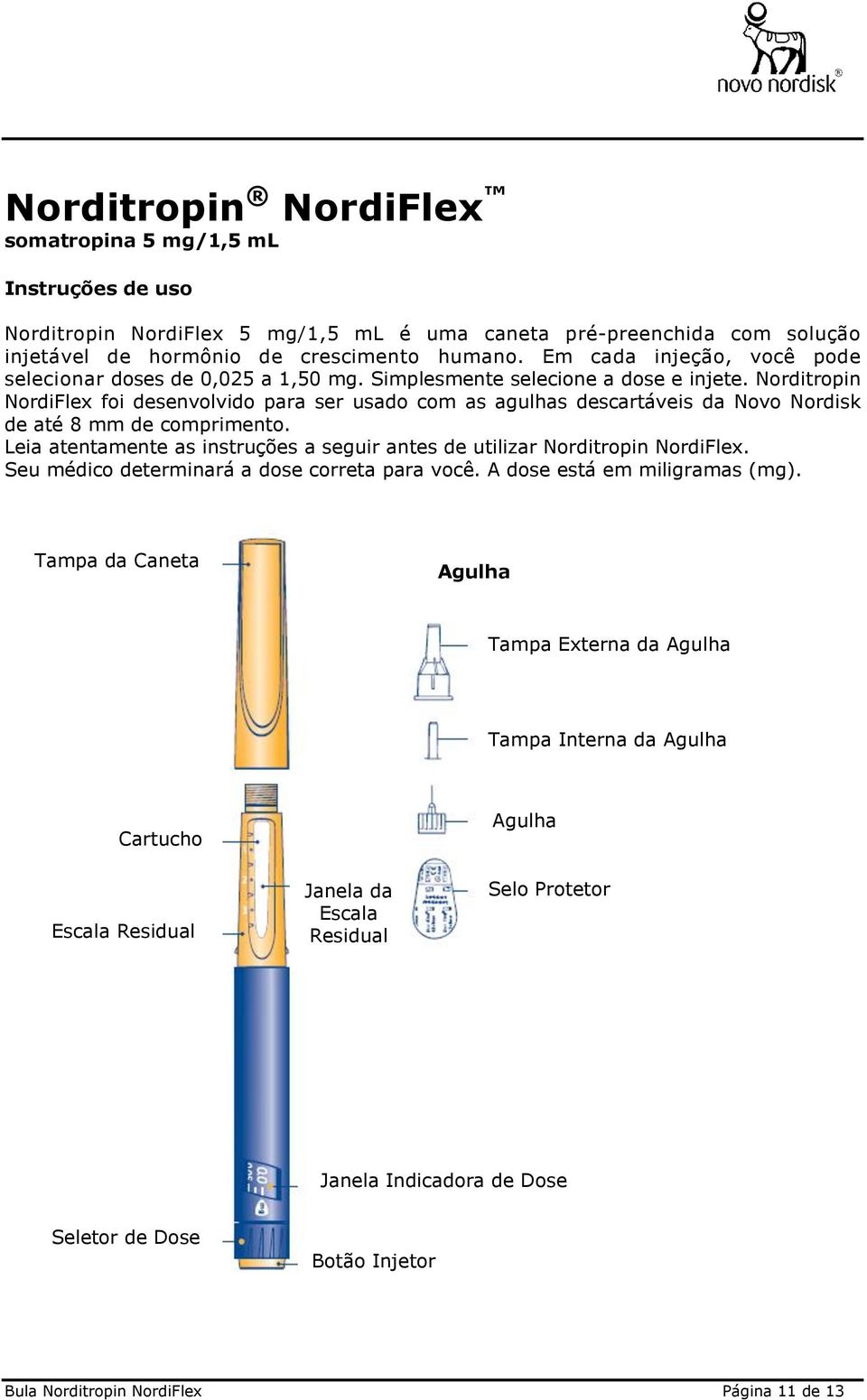 Norditropin NordiFlex foi desenvolvido para ser usado com as agulhas descartáveis da Novo Nordisk de até 8 mm de comprimento.