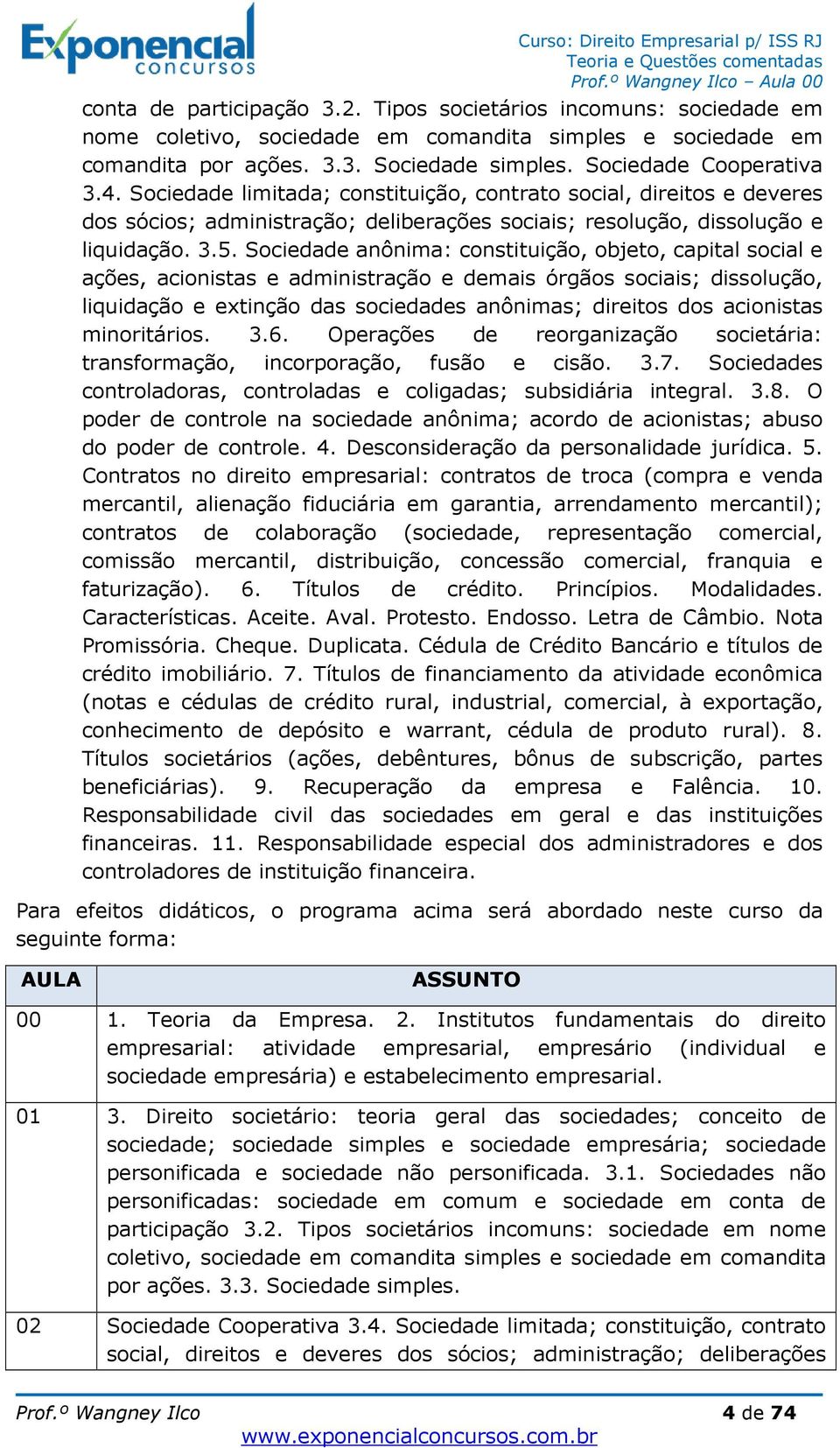 Sociedade anônima: constituição, objeto, capital social e ações, acionistas e administração e demais órgãos sociais; dissolução, liquidação e extinção das sociedades anônimas; direitos dos acionistas