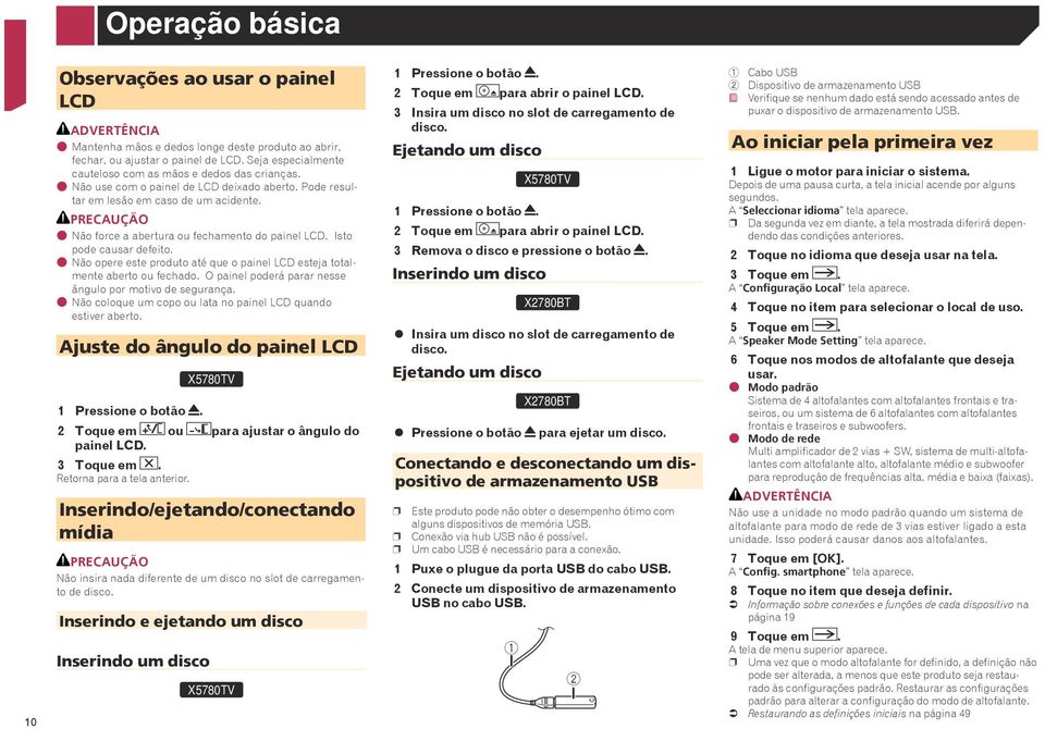 PRECAUÇÃO Não force a abertura ou fechamento do painel LCD. Isto pode causar defeito. Não opere este produto até que o painel LCD esteja totalmente aberto ou fechado.