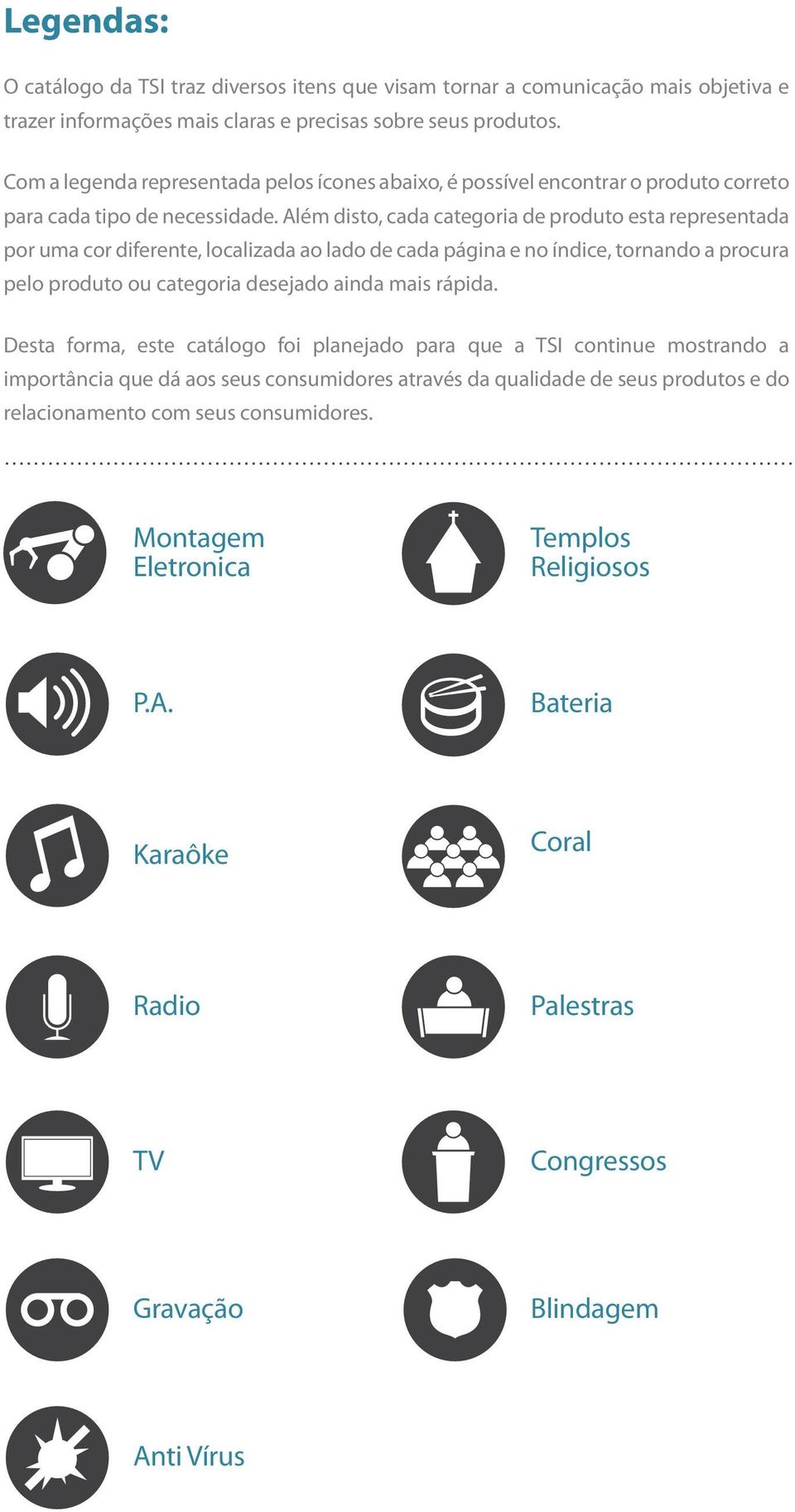 Além disto, cada categoria de produto esta representada por uma cor diferente, localizada ao lado de cada página e no índice, tornando a procura pelo produto ou categoria desejado ainda mais rápida.