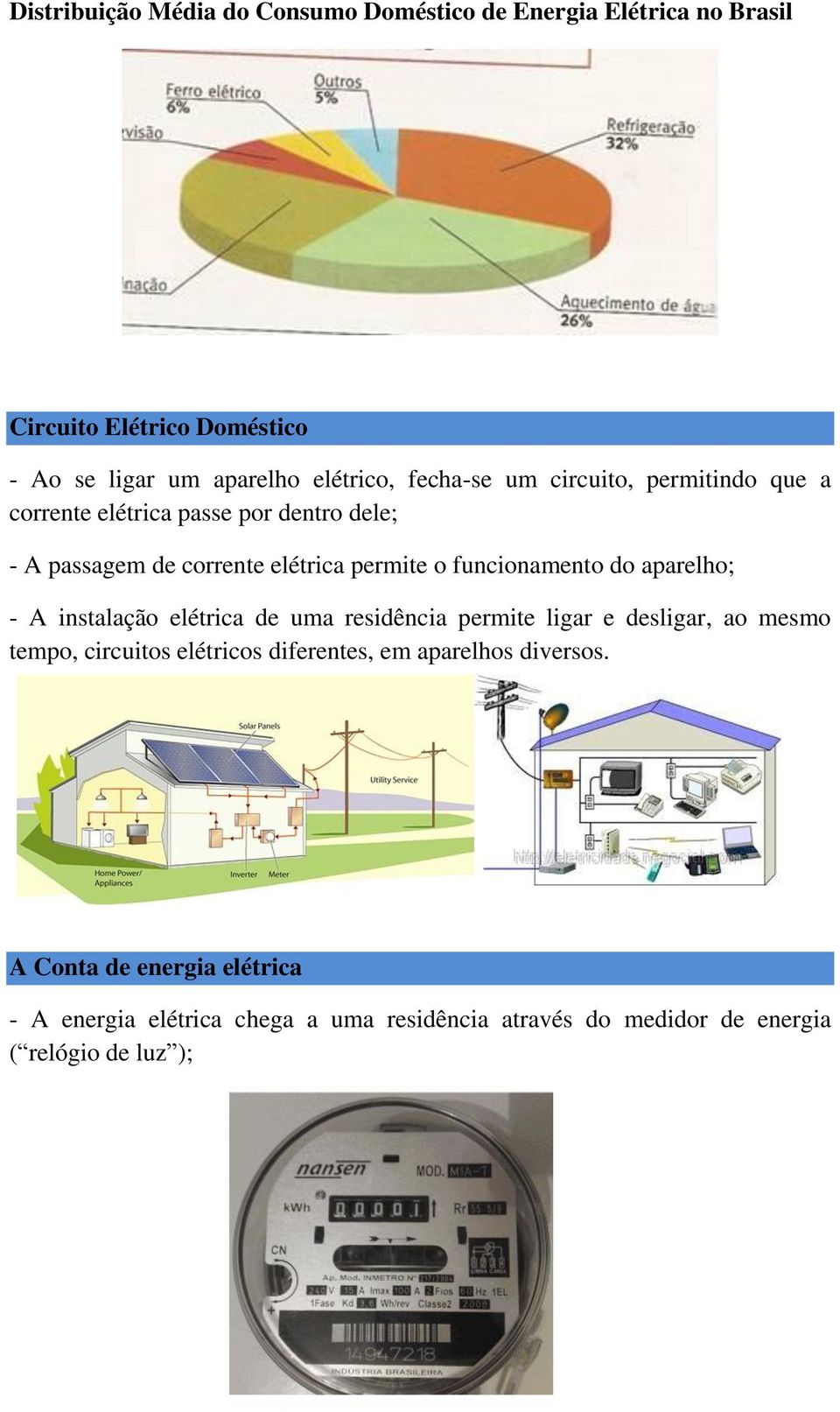 funcionamento do aparelho; - A instalação elétrica de uma residência permite ligar e desligar, ao mesmo tempo, circuitos elétricos