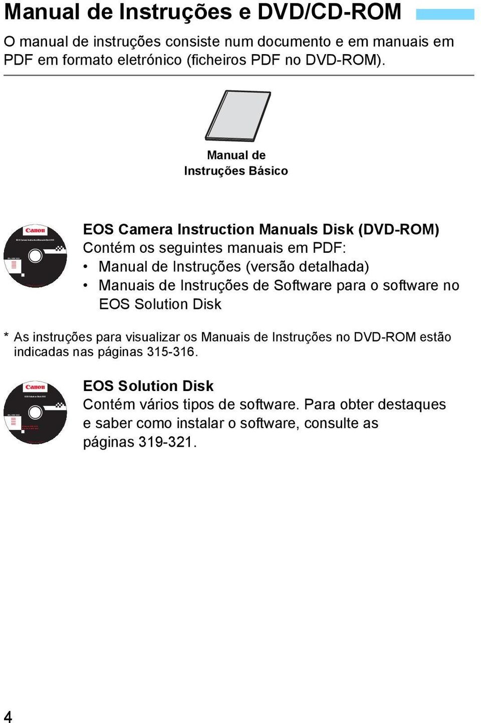 Manual de Instruções e DVD/CD-ROM O manual de instruções consiste num documento e em manuais em PDF em formato eletrónico (ficheiros PDF no DVD-ROM).