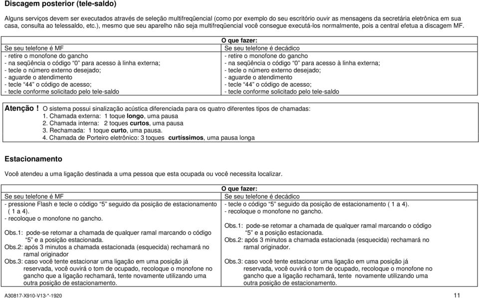 Se seu telefone é MF - retire o monofone do gancho - na seqüência o código 0 para acesso à linha externa; - tecle o número externo desejado; - aguarde o atendimento - tecle 44 o código de acesso; -