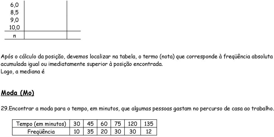 Logo, a mediana é Moda (Mo) 29.