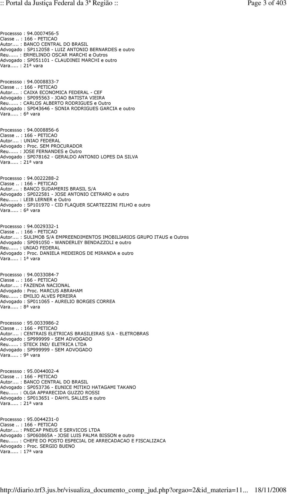 .. : CAIXA ECONOMICA FEDERAL - CEF Advogado : SP095563 - JOAO BATISTA VIEIRA Reu... : CARLOS ALBERTO RODRIGUES e Outro Advogado : SP043646 - SONIA RODRIGUES GARCIA e outro Vara.