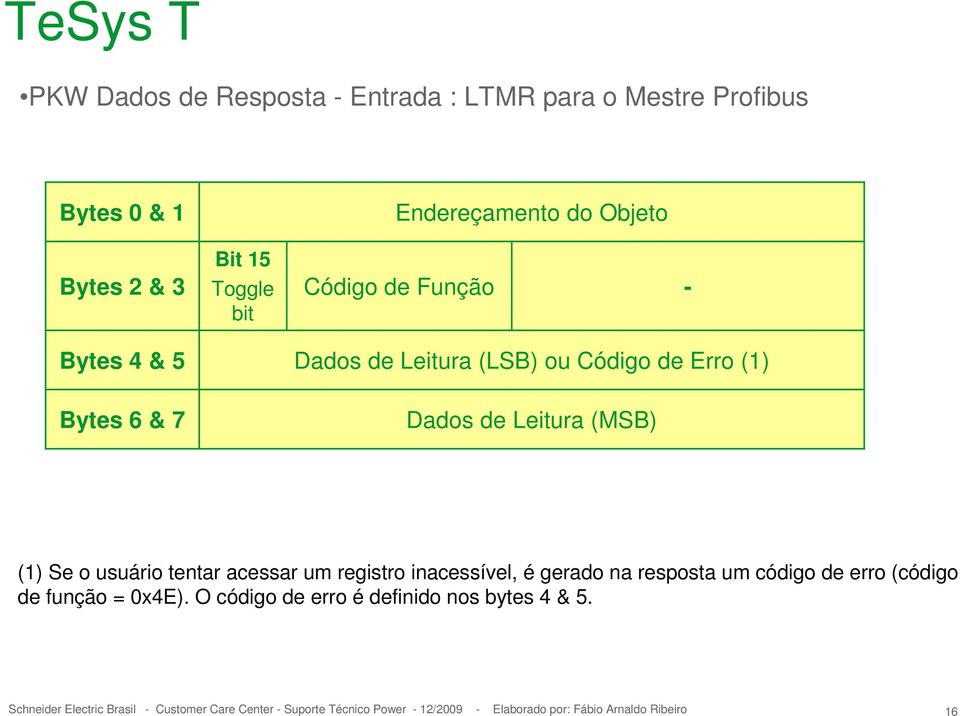 de Erro (1) Dados de Leitura (MSB) (1) Se o usuário tentar acessar um registro inacessível, é gerado