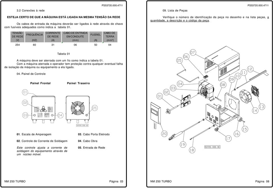 01. Verifique o número de identificação da peça no desenho e na lista peças, a quantidade, a descrição e o código da peça.