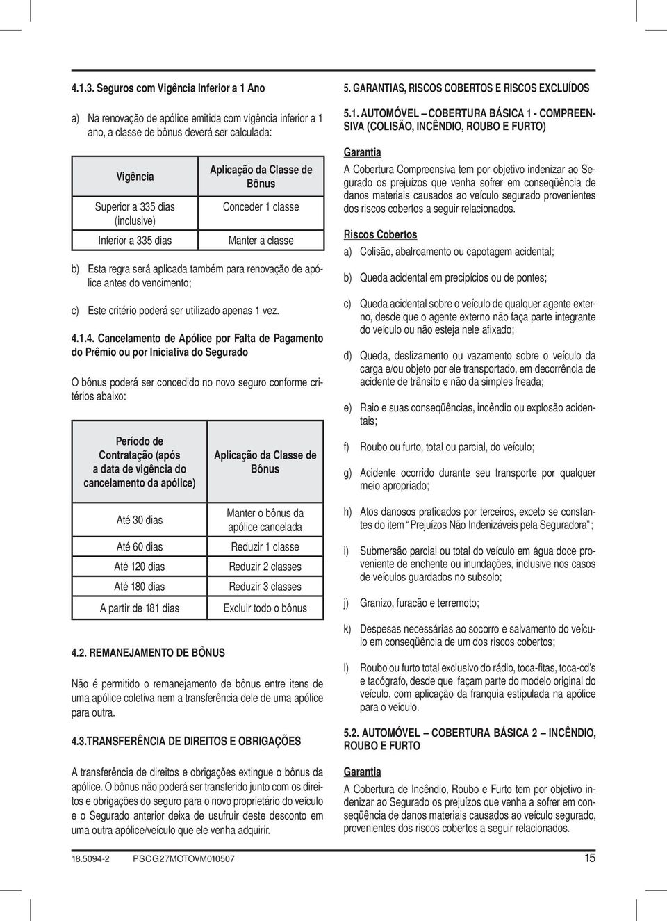 dias Aplicação da Classe de Bônus Conceder 1 classe Manter a classe b) Esta regra será aplicada também para renovação de apólice antes do vencimento; c) Este critério poderá ser utilizado apenas 1