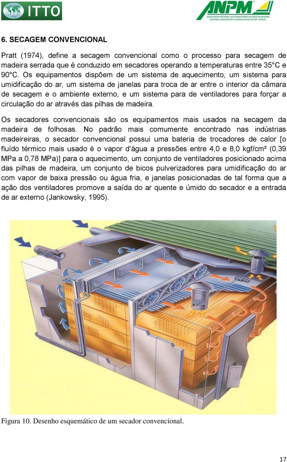 sistema para de ventiladores para forçar a circulação do ar através das pilhas de madeira. Os secadores convencionais são os equipamentos mais usados na secagem da madeira de folhosas.